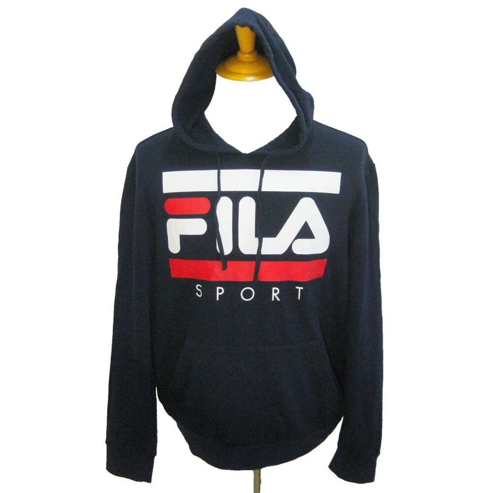 FILA Men's (Size Large) Blue Long Sleeve Athletic Hoodie Logo Hooded Sweatshirt